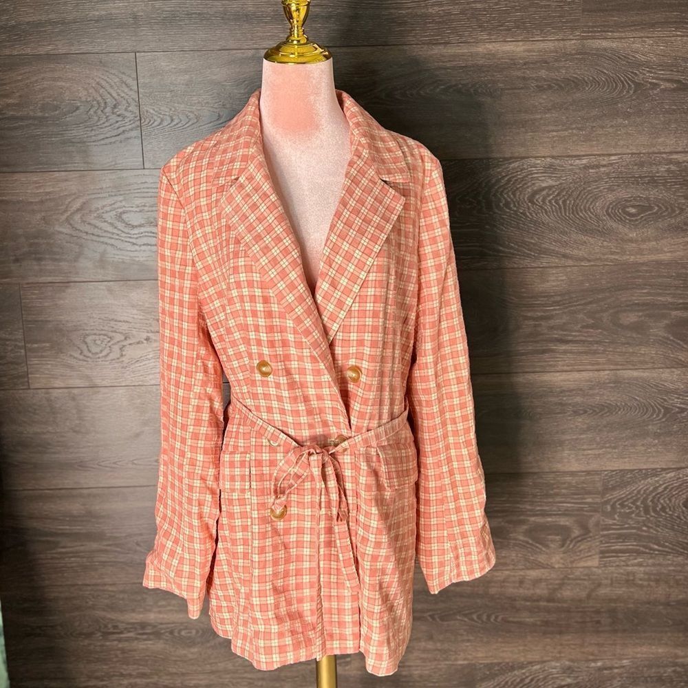 FREE PEOPLE Pink/Rose Olivia Gingham Lightweight Blazer/Trench, Medium. NWT - Picture 5 of 14